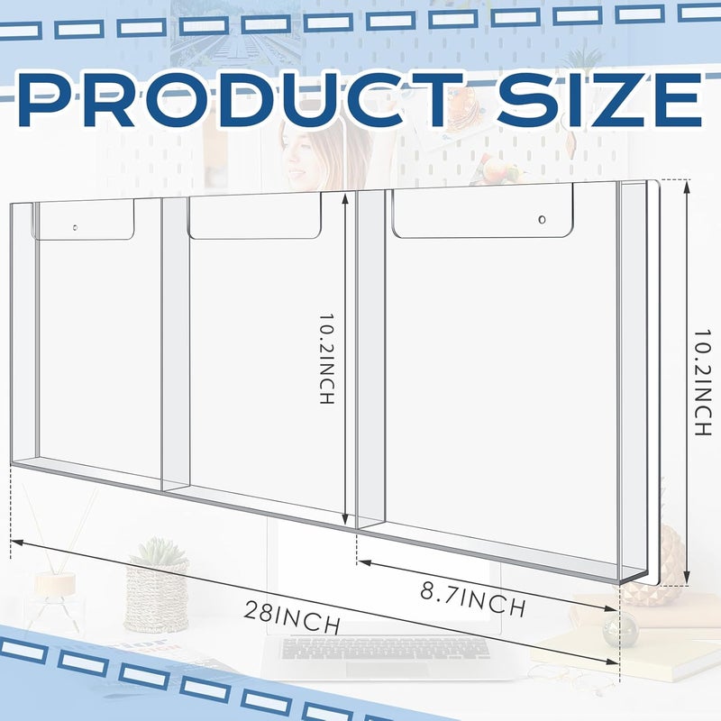 Sherr 2 Pcs Acrylic Brochure Holder Wall Mount, 8.5 x 11 Inches Clear Hanging Flyer Display Holder Plastic Pamphlet Stand for Magazine, Booklet, Bookmark (Three-slot) - Image 2